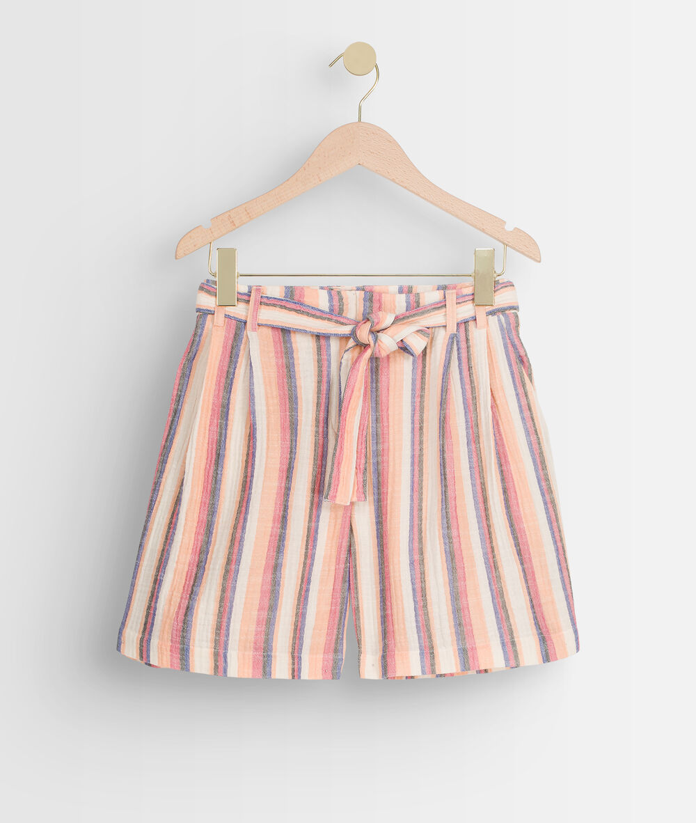 Short taille haute en coton rayé fariel bis ecru.