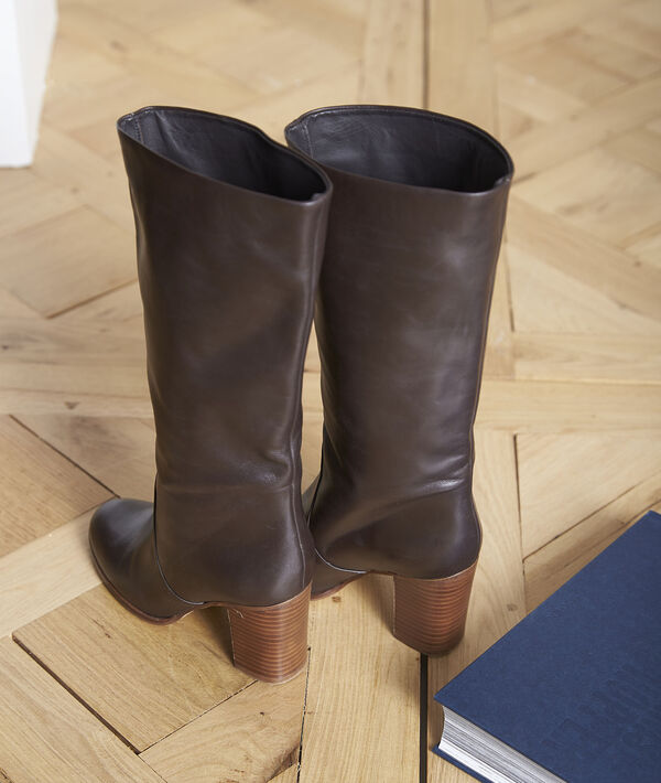 Bottes à talons marron en cuir Nadège | 1-2-3 Bottes à talons marron en cuir Nadège PhotoZ | 1-2-3