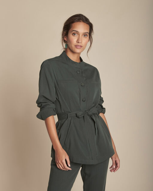 Dunkelgr&uuml;ne, weich fallende jacke mit knopfverschluss birgit englisches gr&uuml;n.