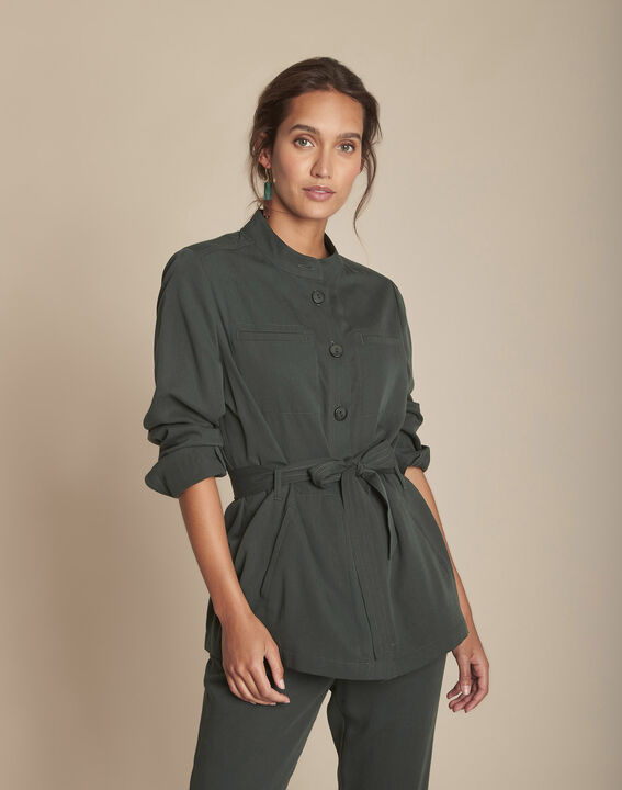 Veste vert foncé fluide boutonnée Birgit | 1-2-3 Veste vert foncé fluide boutonnée Birgit PhotoZ | 1-2-3
