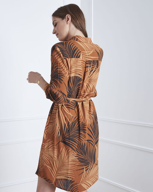 Robe acajou imprimé palme lily sable.