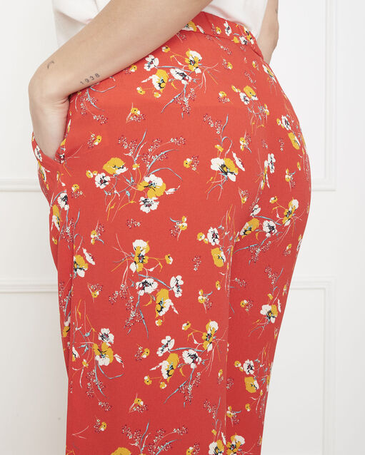 Pantalon rouge large imprimé fleuri gigi geranium.