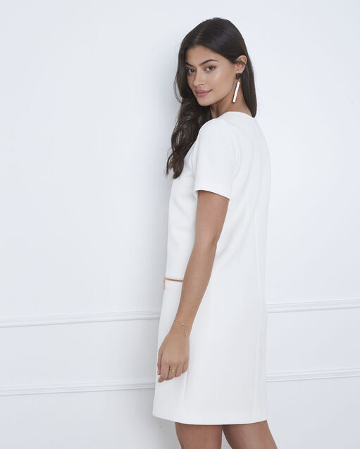 Robe blanche droite zips poches legende blanc casse.