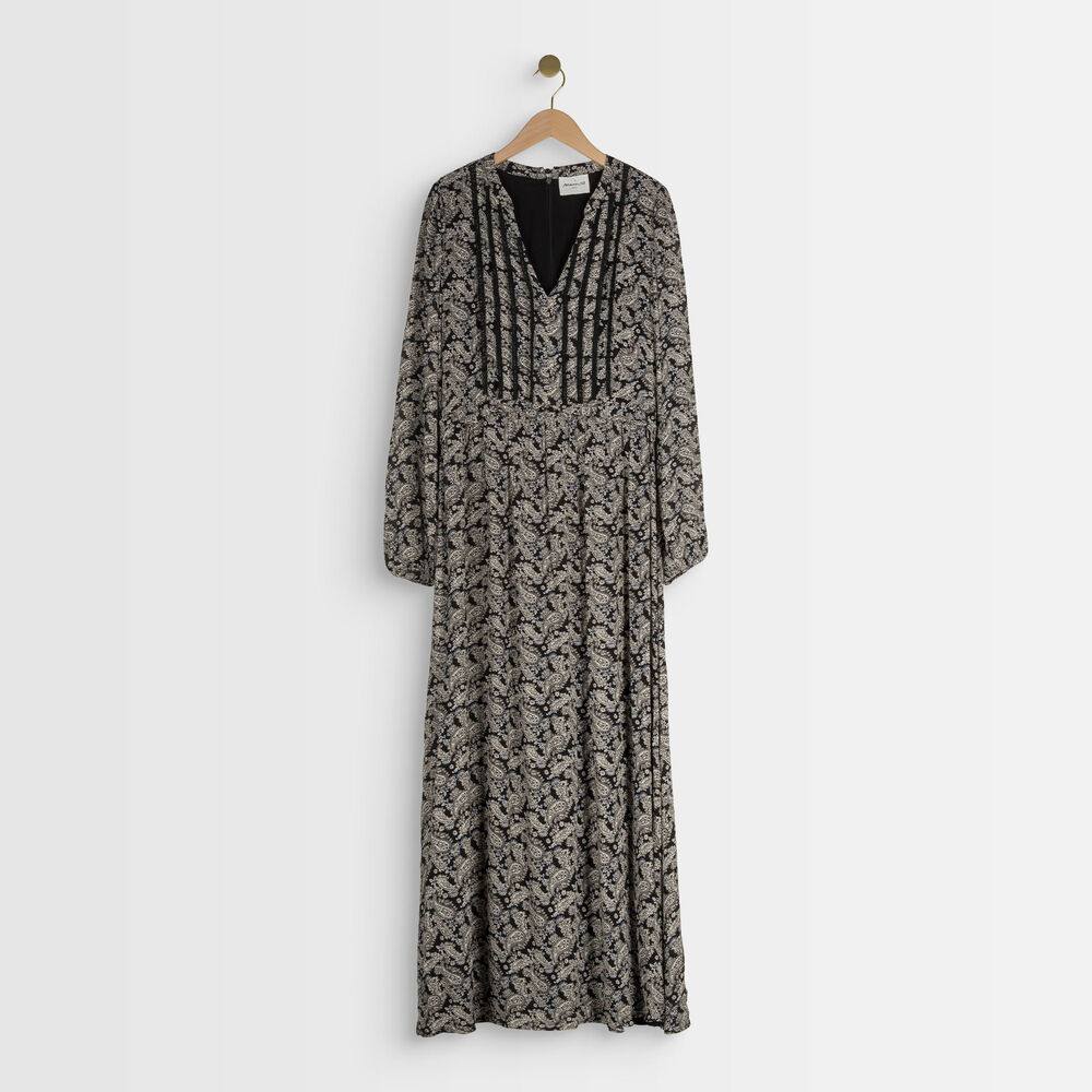 Robe longue imprimé cachemire lea noir.