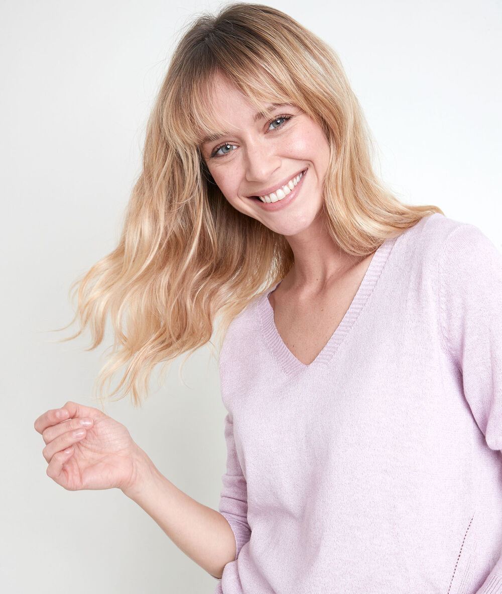 Pull fin brillant mauve ryo mauve pale.