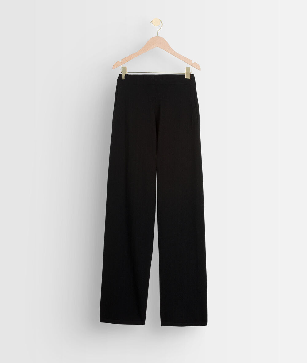 Zwarte brede broek van gerecycled kasjmier tanis noir.