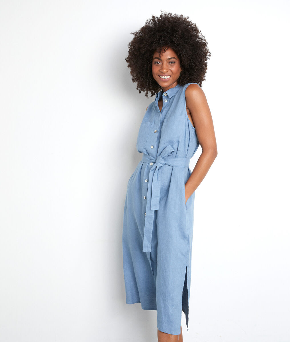 Robe chemise sans manches en lin certifié bleu ciel Cyrielle | 1-2-3 Robe chemise sans manches en lin certifié bleu ciel Cyrielle PhotoZ | 1-2-3