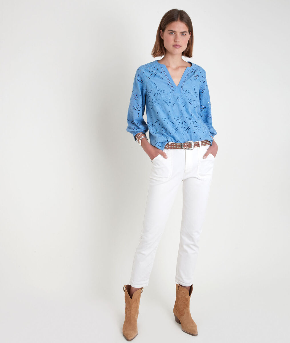 Blouse en broderie anglaise bleue Tebene | 1-2-3 Blouse en broderie anglaise bleue Tebene PhotoZ | 1-2-3