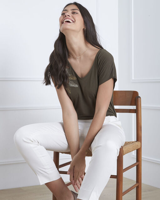 Pantalon blanc cigarette rubis blanc casse.