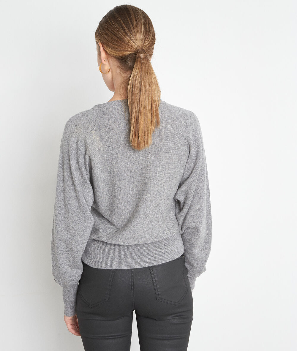 Cardigan en laine recyclée au decolleté plongeant gris tess gris chine.