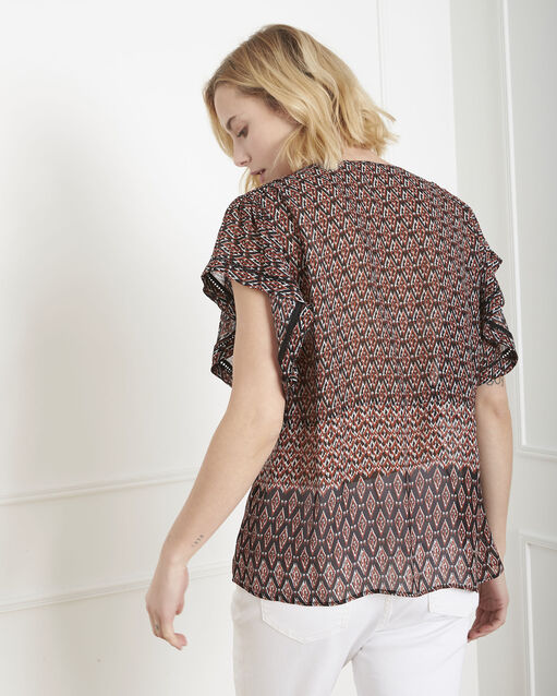 Blouse noire fluide imprimé ethnique victorine noir.