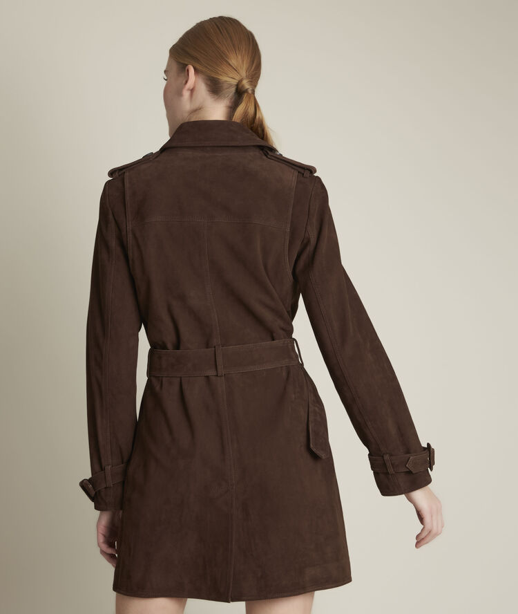 Trench marron en cuir velours qleo marron fonce.