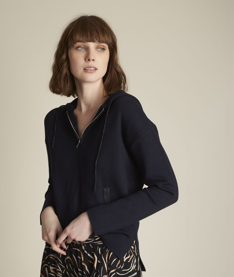 Pull &agrave; capuche danemone marine.