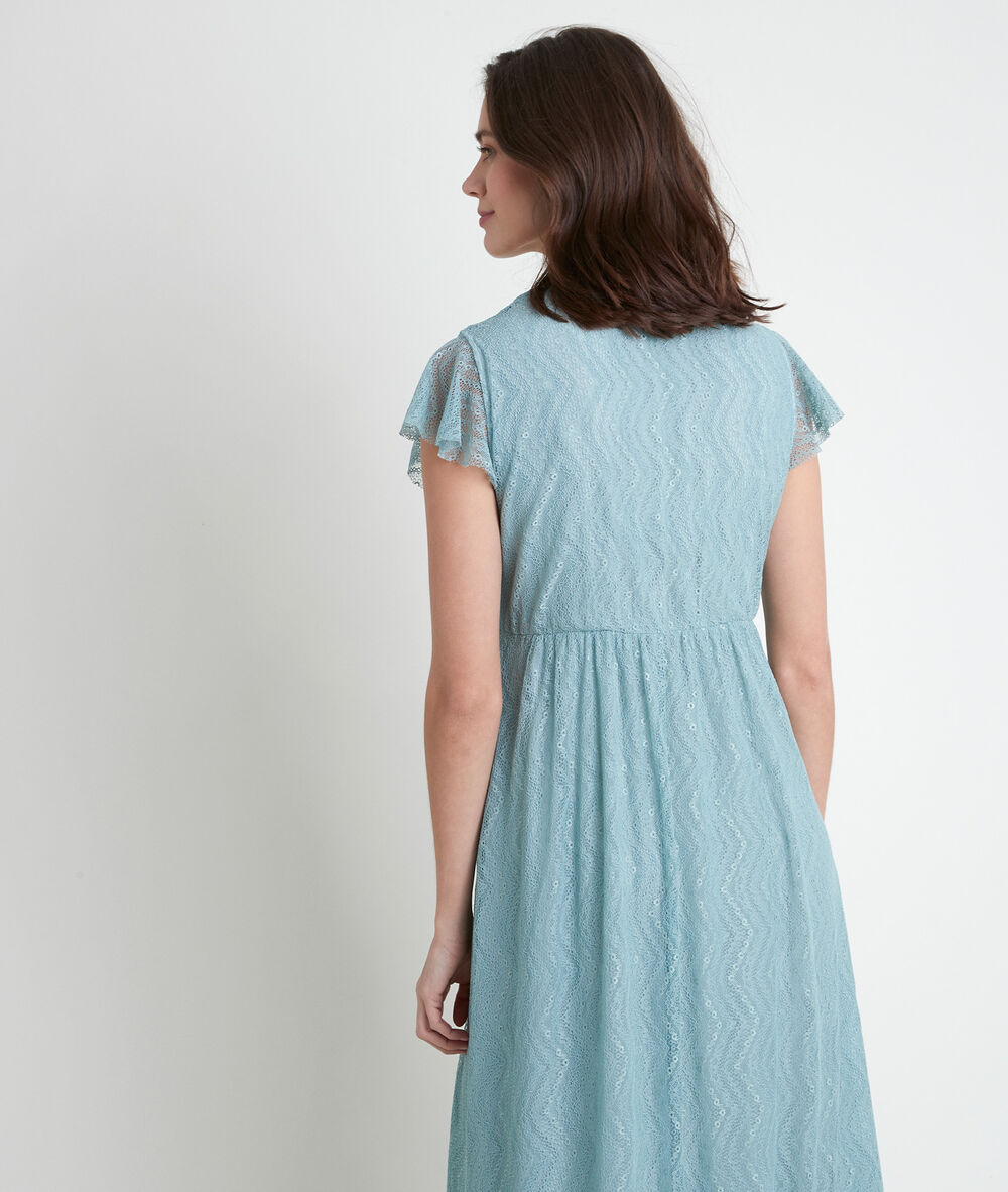 Robe longue en dentelle céladon nora celadon.