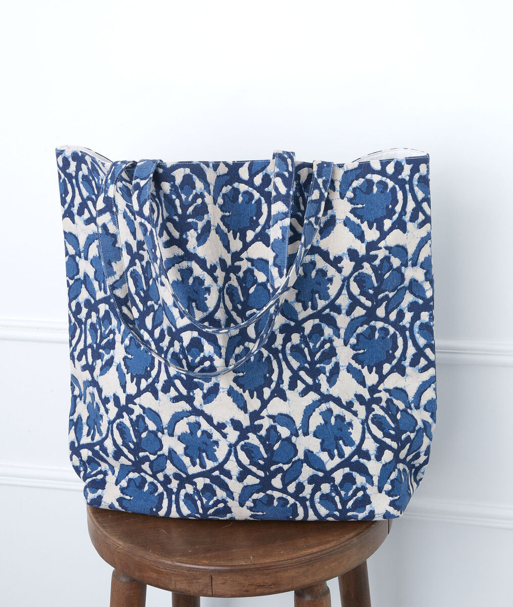 Grand cabas imprimé bleu en coton Magnolia | 1-2-3 Grand cabas imprimé bleu en coton Magnolia PhotoZ | 1-2-3