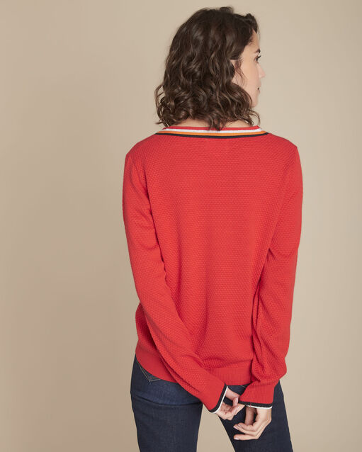 Pull rouge col v fantaisie fly grenade.