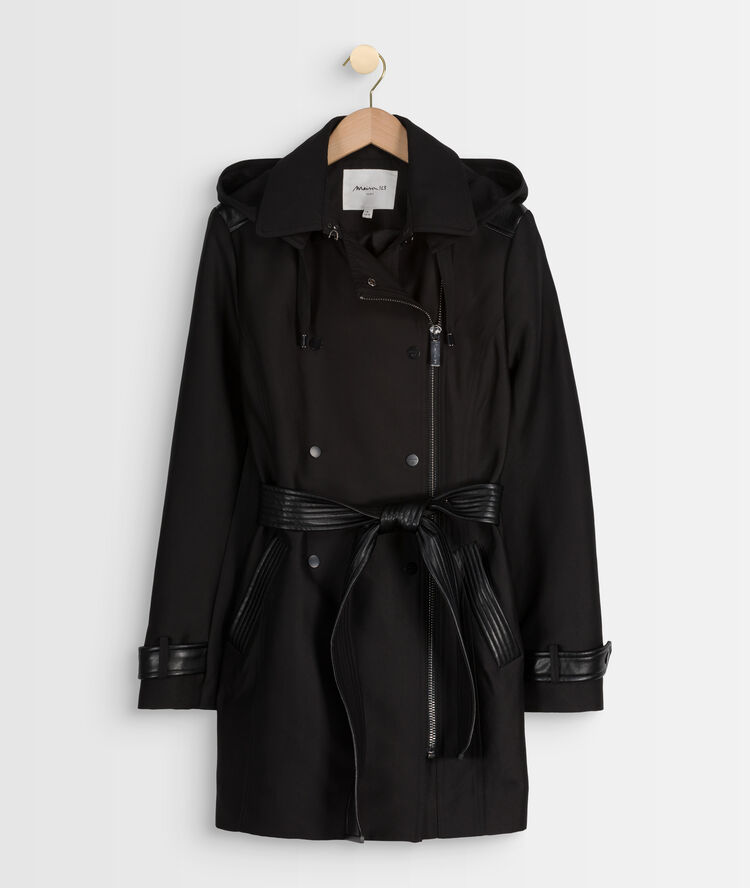 Trench 3/4 détails faux cuir sakura noir.