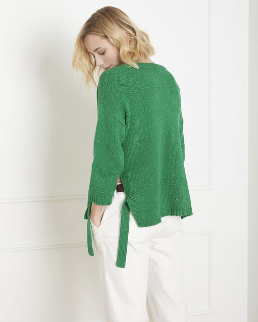 Pull vert lurex et laçage api menthe.