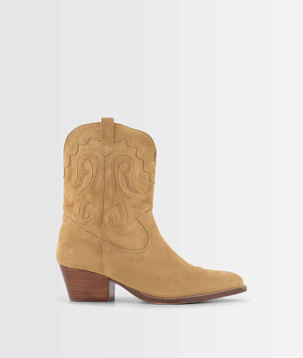 Boots santiags en cuir velours camel heglantine naturel.