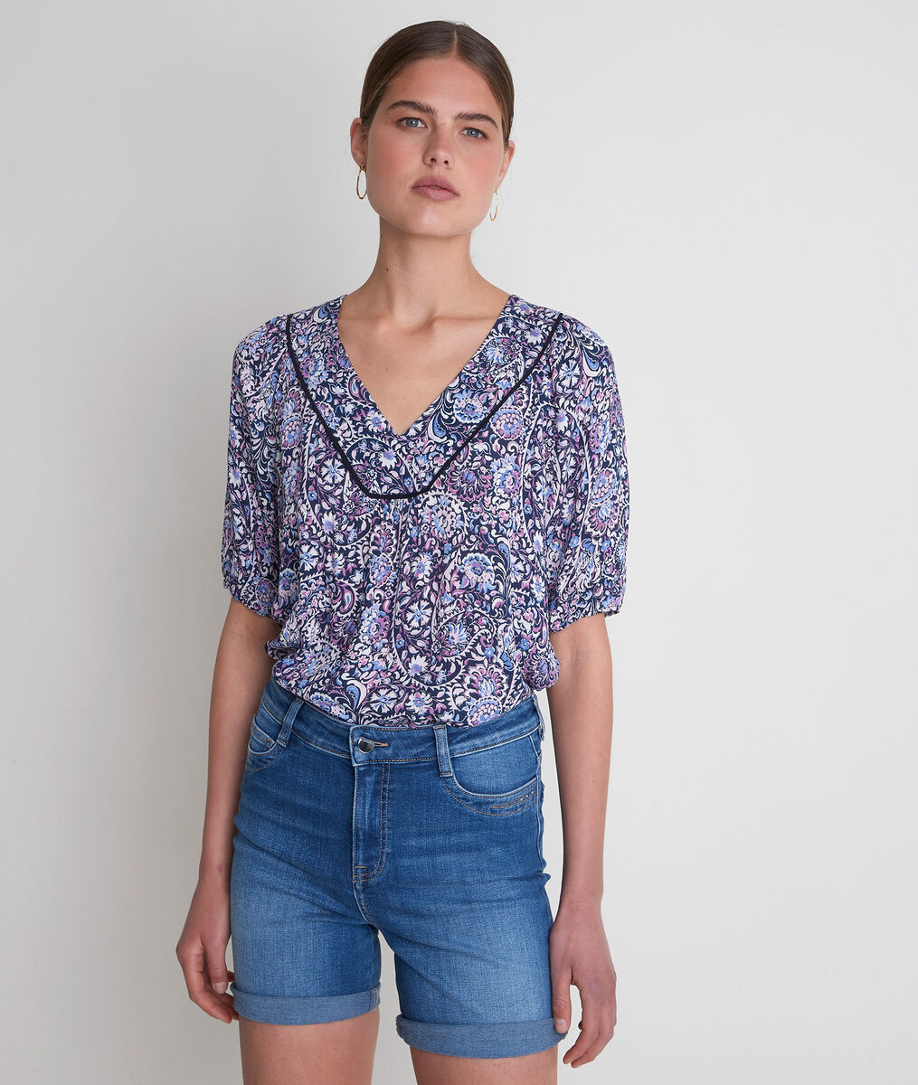 Blouse imprimée bleue Tollya bis | 1-2-3 Blouse imprimée bleue Tollya bis PhotoZ | 1-2-3