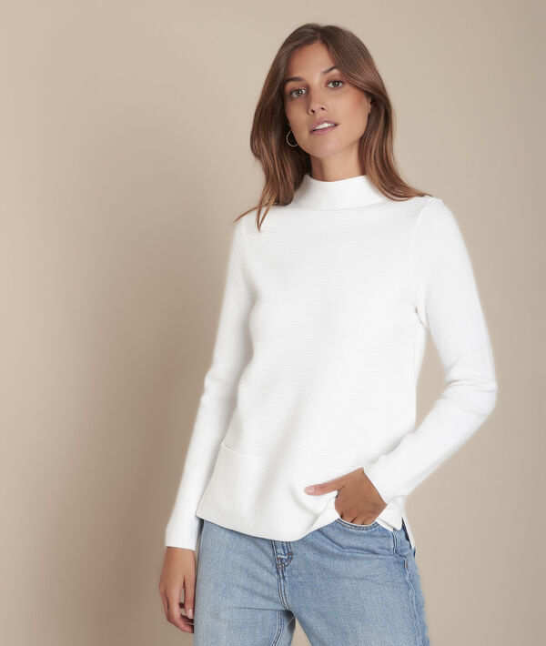 Pull blanc ottoman col montant Flower | 1-2-3 Pull blanc ottoman col montant Flower PhotoZ | 1-2-3