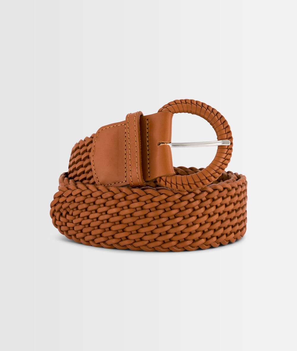 Ceinture large tressée en cuir camel sandie camel clair.