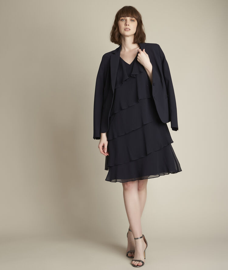 Robe marine en soie &agrave; volants oly marine.