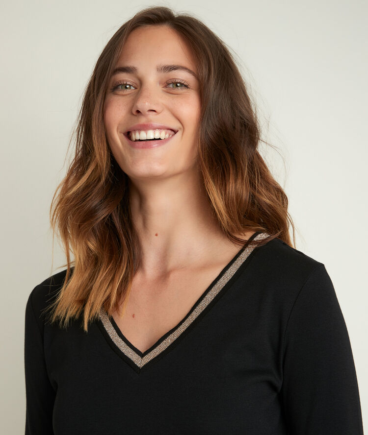 Tee-shirt noir col fantaisie calypso noir.