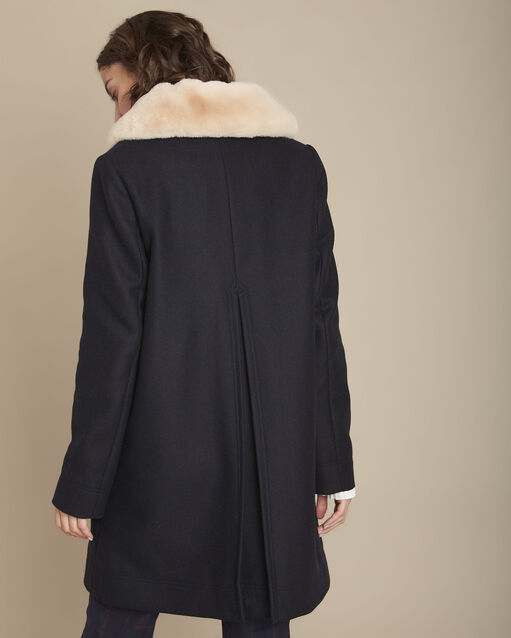 Manteau marine col fausse fourrure talia marine.