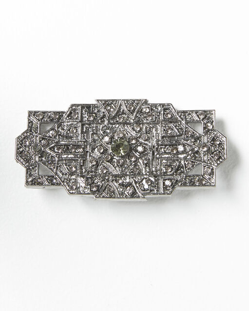 Broche argentée et pierres noires xian noir.