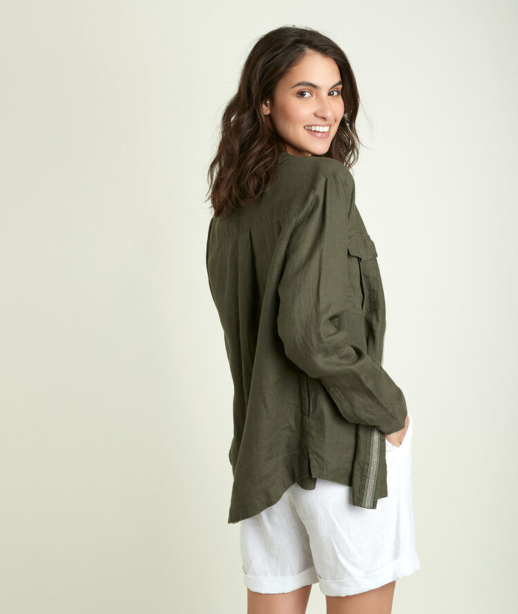 Chemise en lin feuille cathleen amande.