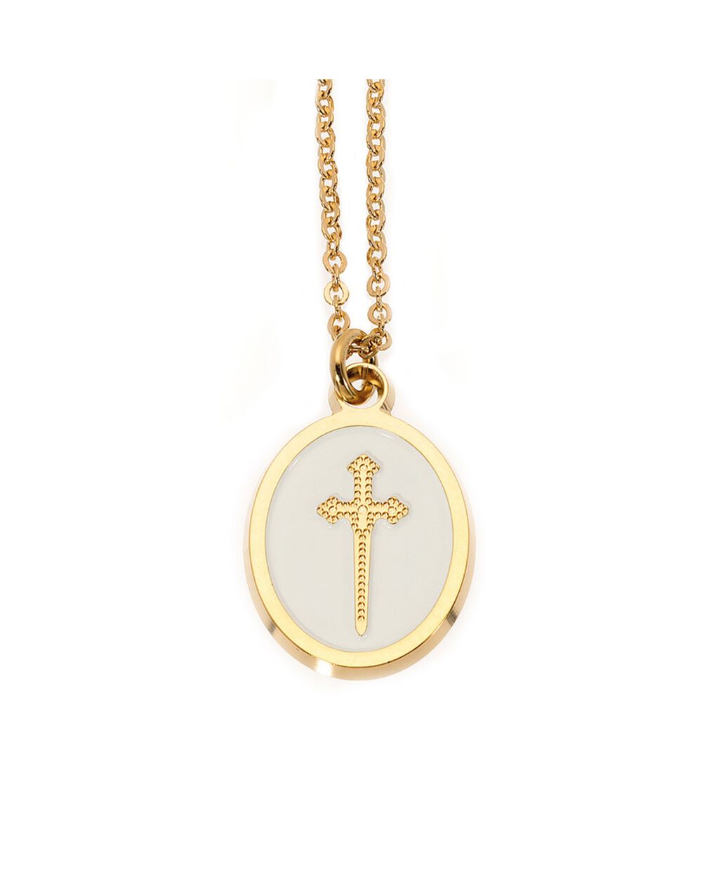 Collier médaille laqué épée ivoire or bijoux léone or.