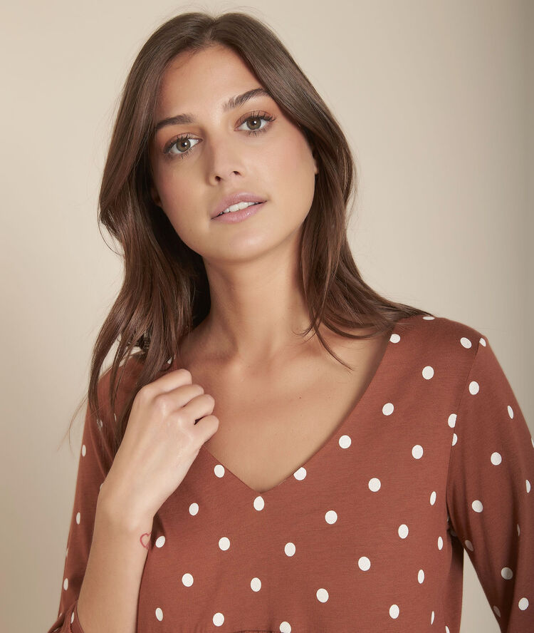 Blouse imprimé pois capucine caramel.