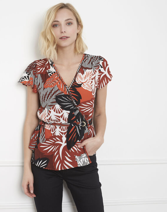 Blouse acajou imprimée cache-cœur Verano | 1-2-3 Blouse acajou imprimée cache-cœur Verano PhotoZ | 1-2-3
