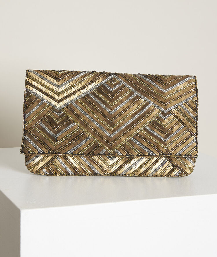 Geborduurd zakje new ideal gebleekt goud.