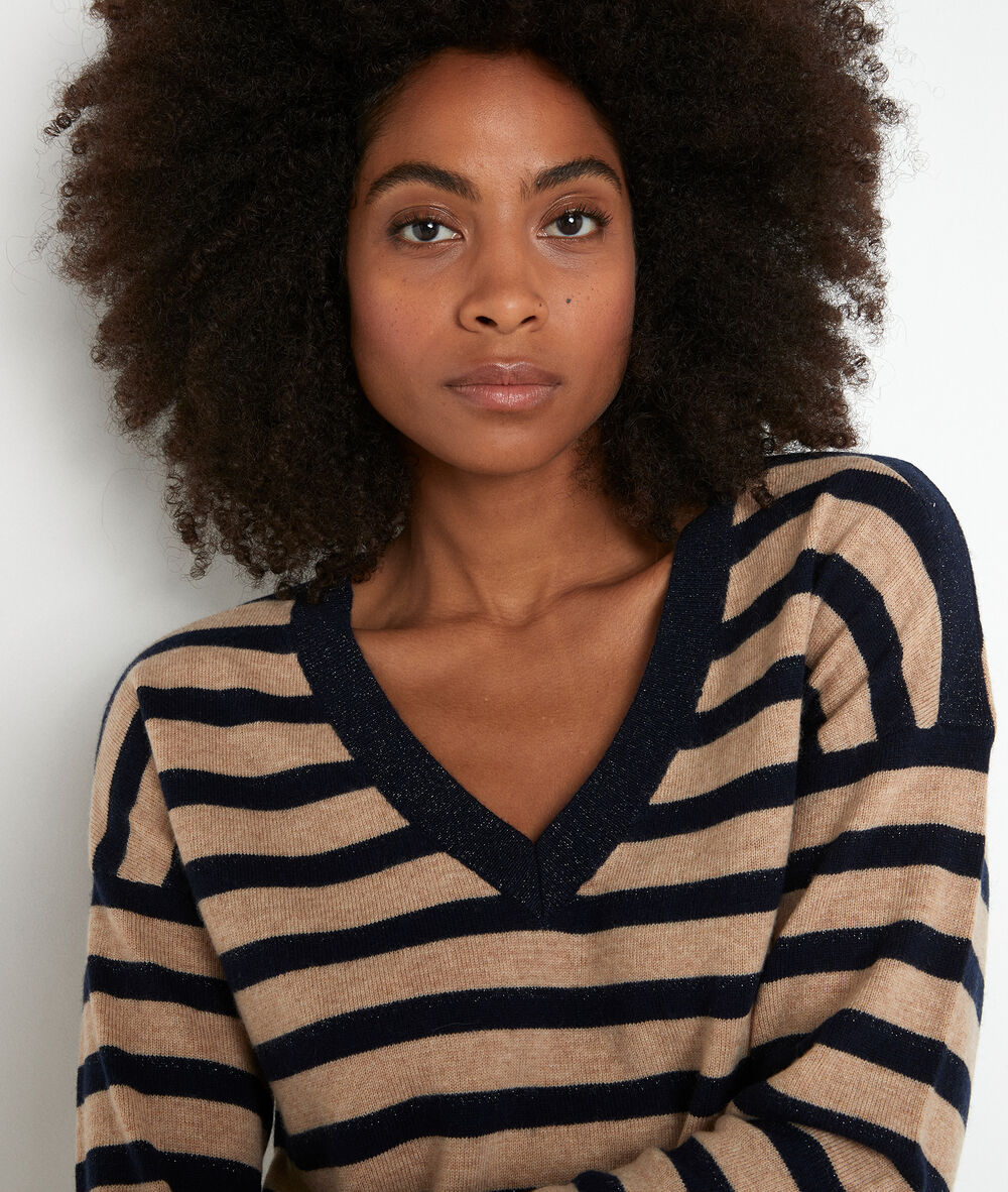 Pull marinière en laine et cachemire recyclé camel tarah camel clair.
