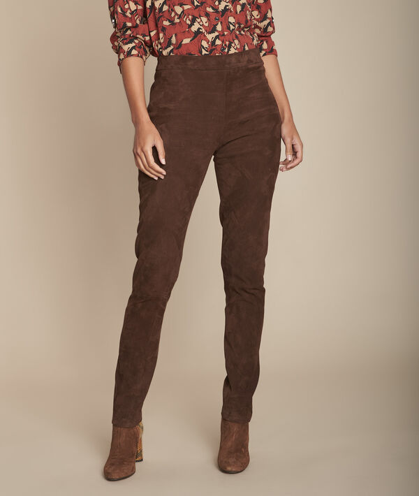 Pantalon legging marron en cuir velours Elsa | 1-2-3 Pantalon legging marron en cuir velours Elsa PhotoZ | 1-2-3