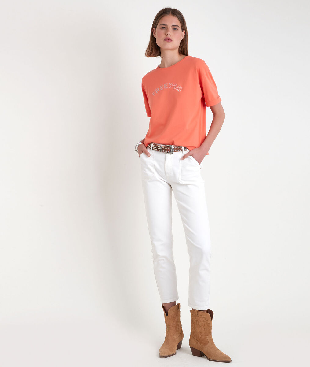 Tee-shirt en coton biologique à message corail Etincelle | 1-2-3 Tee-shirt en coton biologique à message corail Etincelle PhotoZ | 1-2-3
