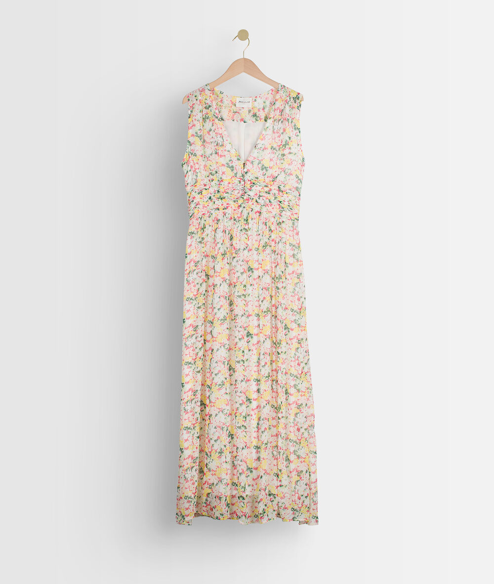 Robe mi-longue imprimé fleuri sapha ecru.