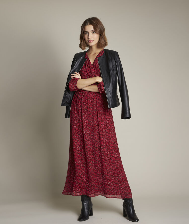 Robe longue imprim&eacute;e claudine fuchsia clair.