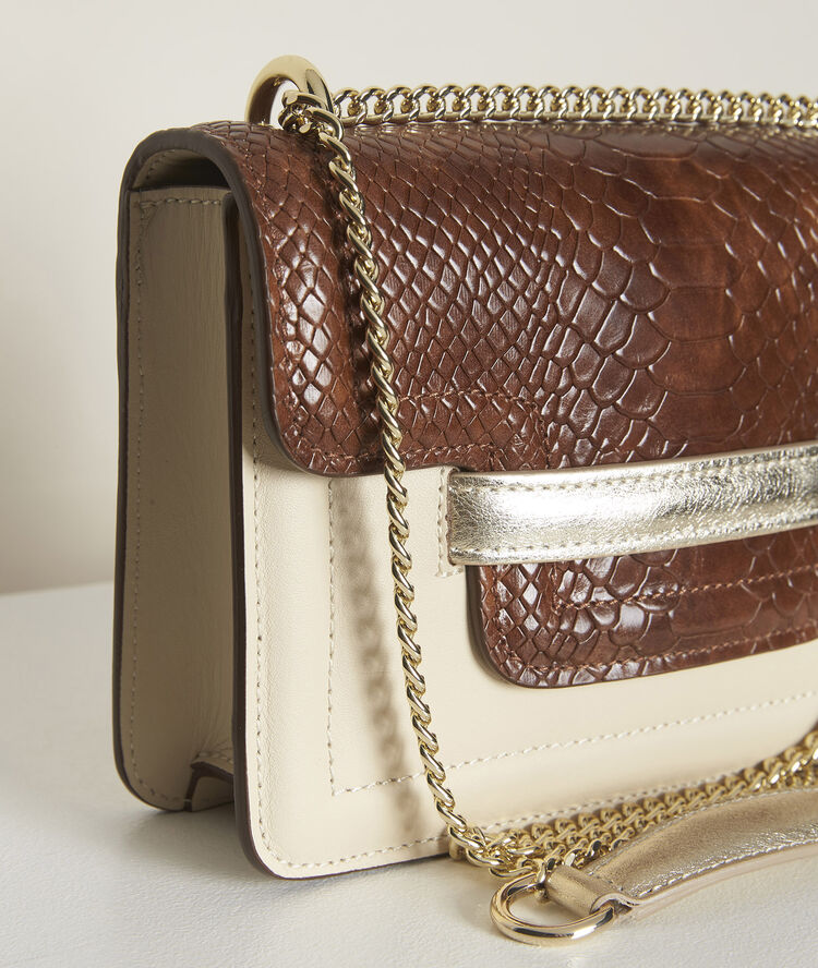 De mini 123 van leer met krokodilpatroon greige.