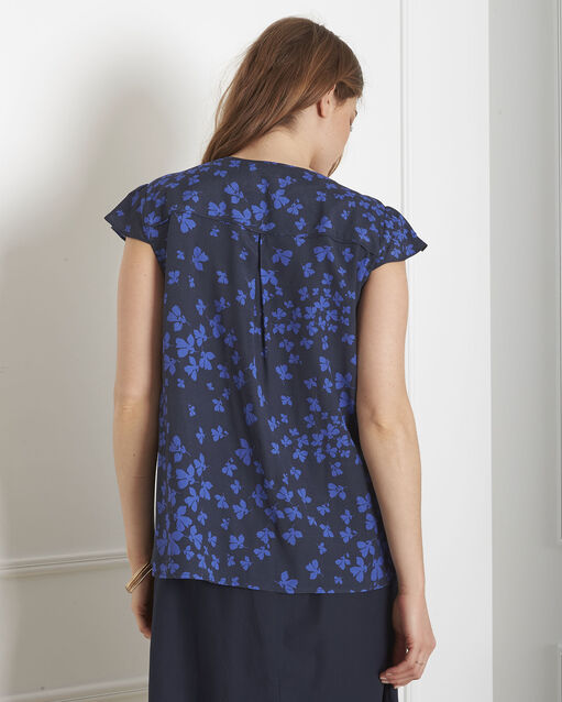 Blouse marine imprimé fleuri var marine.
