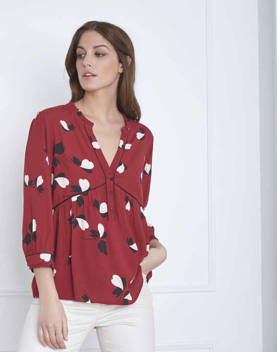 Blouse rouge imprimé fleuri Volga | 1-2-3 Blouse rouge imprimé fleuri Volga PhotoZ | 1-2-3