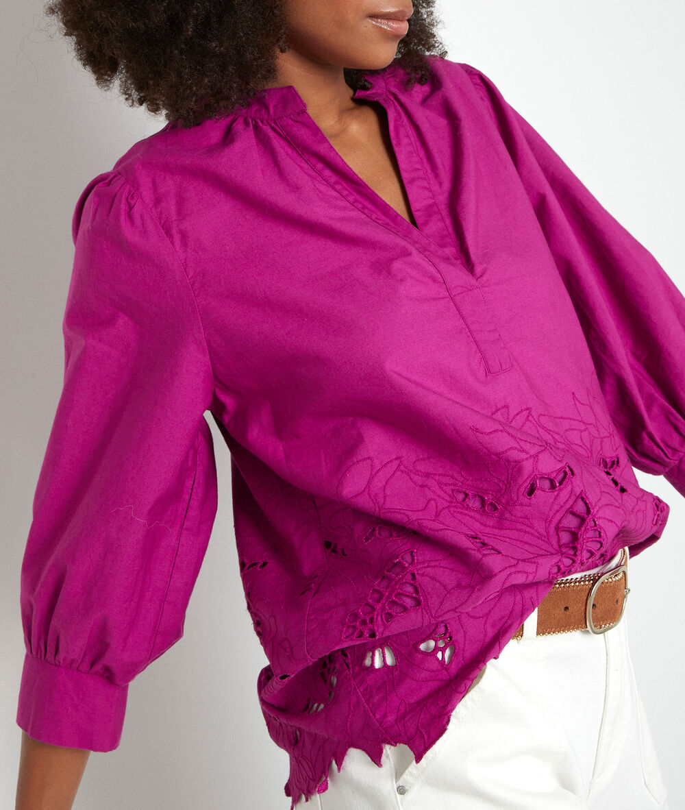 Blouse brodée à manches ballons fuchsia aaron fuchsia.