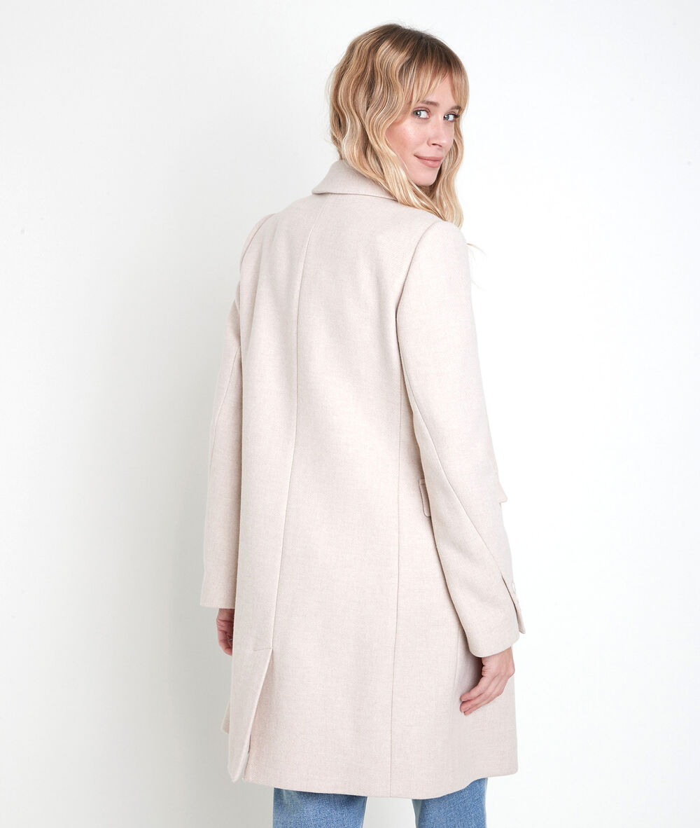 Manteau droit en laine recycl&eacute;e plume creme.