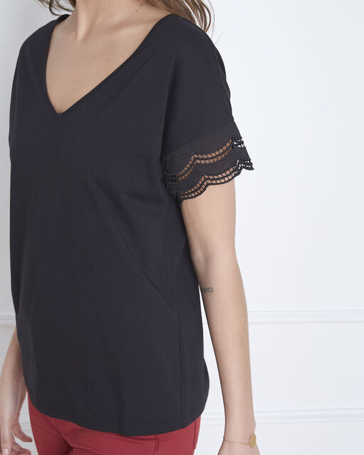 Schwarzes top v-ausschnitt spitze portofino schwarz.