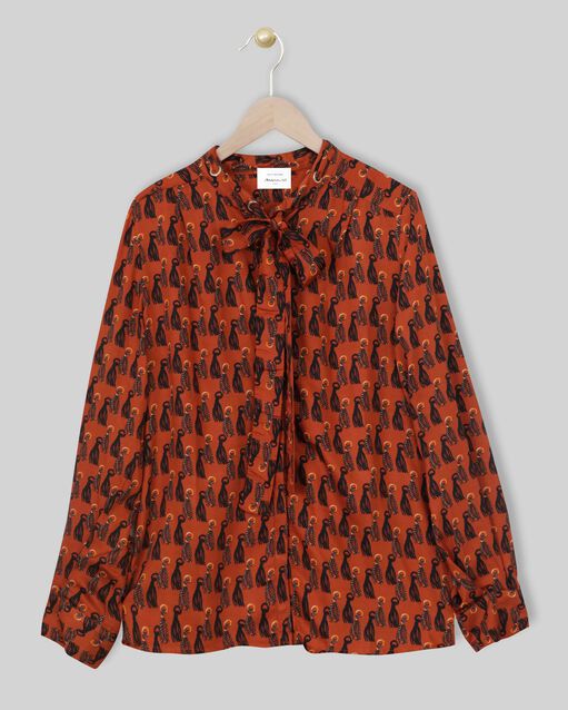 Blouse imprimé col lavallière majda caramel.