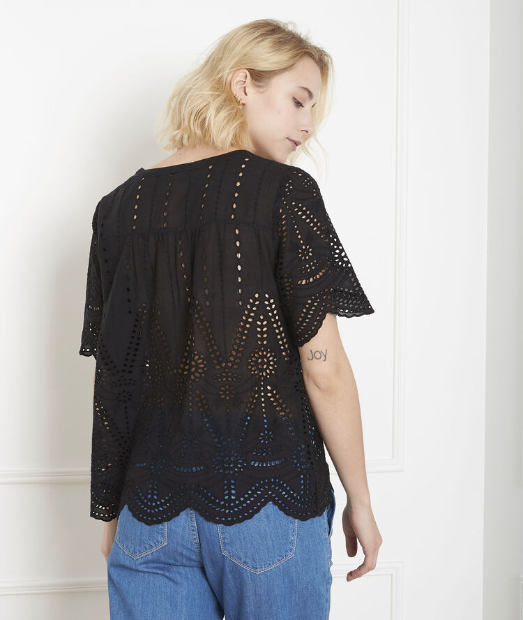Schwarze bluse mit englischer stickerei voltaire schwarz.