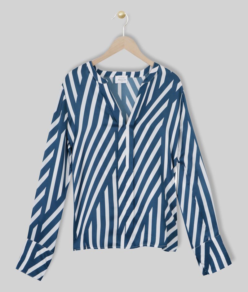 Blouse en soie mélangée rayée muriella marine.