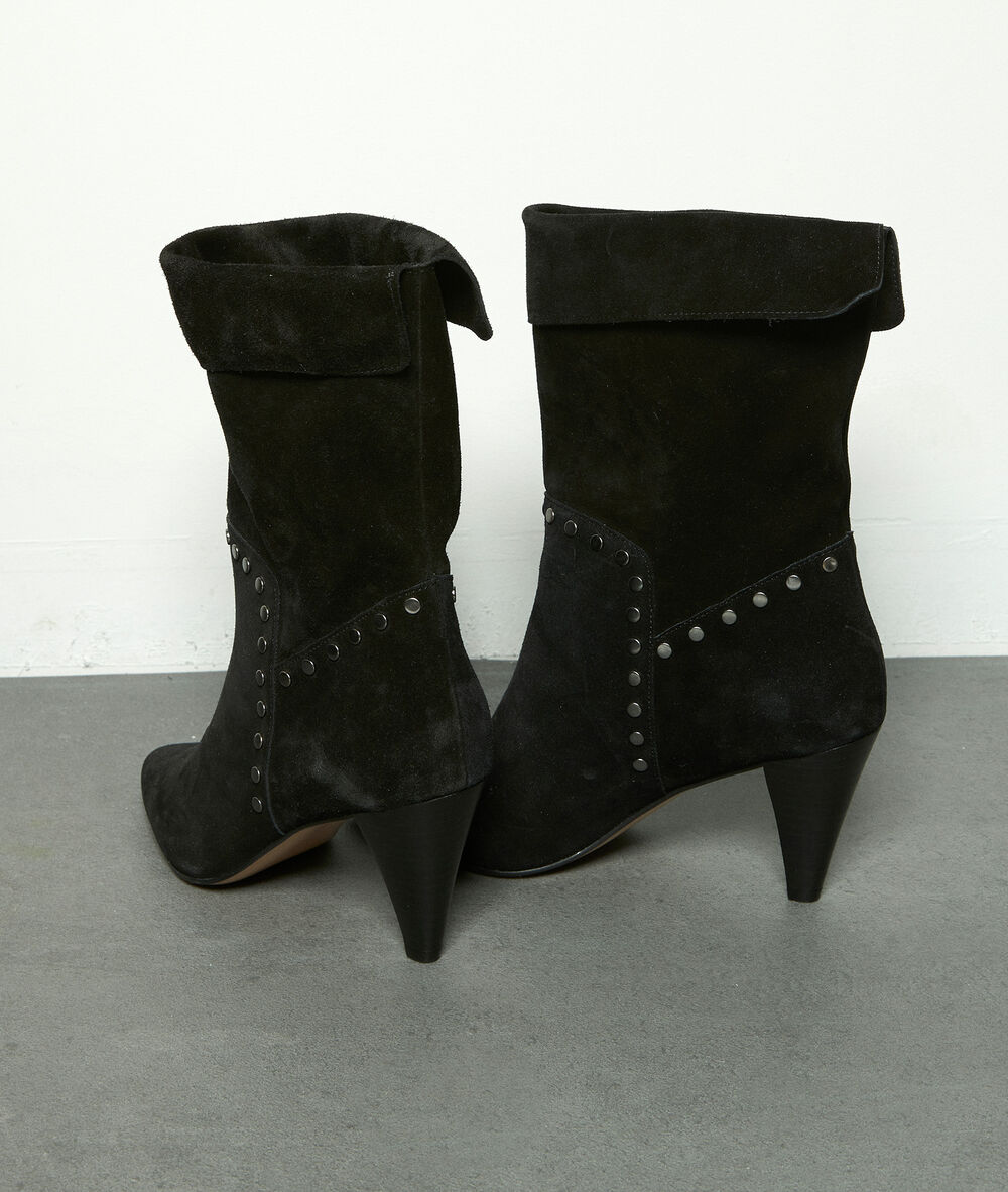 Boots à talon en cuir velours clouté noir hedgar noir.